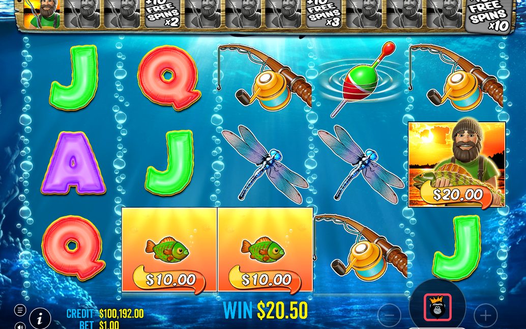 Valeurs MONEY ramassées par le Fisherman Wild en Free Spins